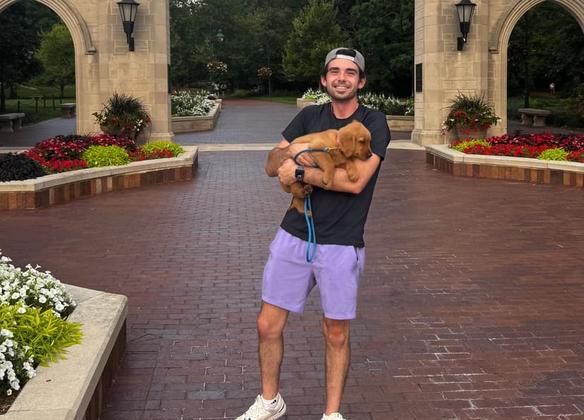 Jack with his puppy on campus